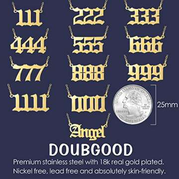 doubgood Angel Number Necklace for Women Men 222 Gold Layered Necklaces 14K Real Gold Plated Numerology Necklace for Gift