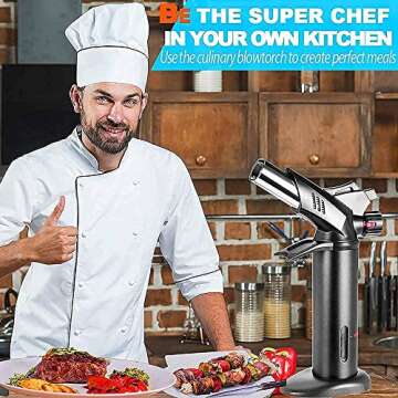 Kitchen Butane Torch Lighters - Professional Cooking Blow Torch for Creme Brulee&Baking Food, Culinary Torches with Dual Flame&Safety Lock (Unfilled Gas)