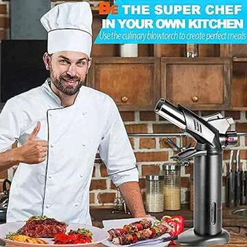 Kitchen Butane Torch Lighters - Professional Cooking Blow Torch for Creme Brulee&Baking Food, Culinary Torches with Dual Flame&Safety Lock (Unfilled Gas)