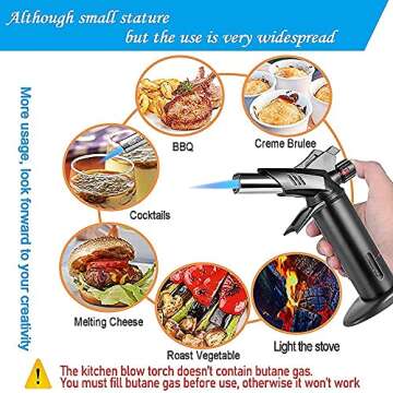 Kitchen Butane Torch Lighters - Professional Cooking Blow Torch for Creme Brulee&Baking Food, Culinary Torches with Dual Flame&Safety Lock (Unfilled Gas)