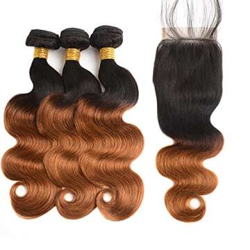 NC NC Ombre Bundles With Closure Body Wave Brazilian Hair Human 100Percentage Unprocessed Virgin (10...