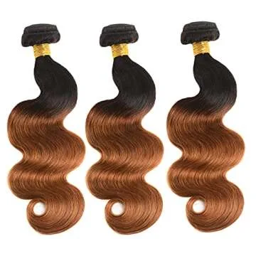 NC NC Ombre Bundles With Closure Body Wave Brazilian Hair Human 100Percentage Unprocessed Virgin (10 12 14+10 closure) 1b30 4 Piece Set
