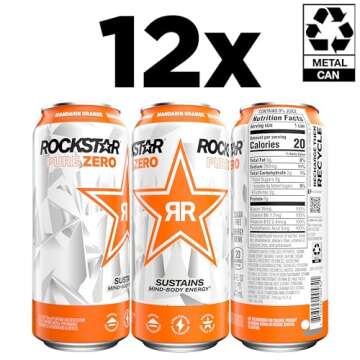 Rockstar Pure Zero Energy Drink, Orange, 0 Sugar, with Caffeine and Taurine, 16oz Cans (12 Pack) (Packaging May Vary)