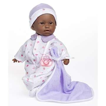 JC Toys La Baby African American Baby Doll Set – 11 Inch Soft Baby Doll with Accessories Including a Removable Purple Outfit – Small Baby Doll Toy for Children 12 Months and Older
