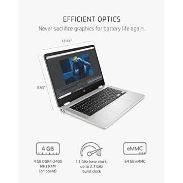 HP Chromebook x360 14a 2-in-1 Laptop, Intel Pentium Silver N5000 Processor, 4 GB RAM, 64 GB eMMC, 14" HD Display, Chrome OS with Webcam & Dual Mics, Work, Play, Long Battery Life (14a-ca0022nr, 2021)