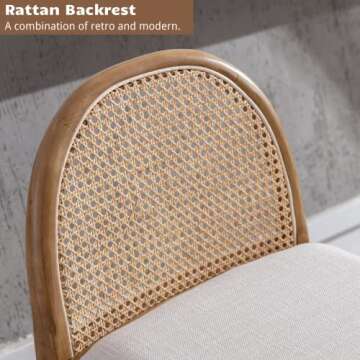 HEAH-YO Rattan Counter Stools Set of 4, 26 Inches Counter Height Bar Stools with Rattan Backs and Wood Legs, Uphlostered Linen Fabric Counter Height Stools for Kitchen Island, Beige