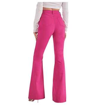 Stylish Hot Pink Heart Print High Waist Denim Pants