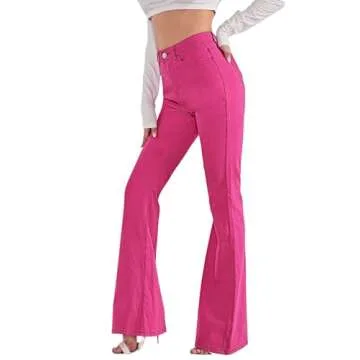 Stylish Hot Pink Heart Print High Waist Denim Pants