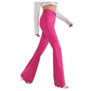 Stylish Hot Pink Heart Print High Waist Denim Pants