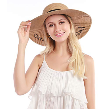 Double Couple Womens Straw Hat Wide Brim Floppy Beach Sun Hat for Women UPF 50+ Adjustable Strap Vacation