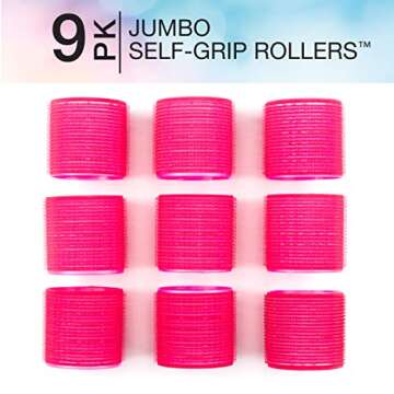 Conair Heatless Curls - Extra Large Hair Rollers - heatless curlers - heatless curls overnight - Velcro Rollers for Hair - Hot Pink - 9 Count w/storage case