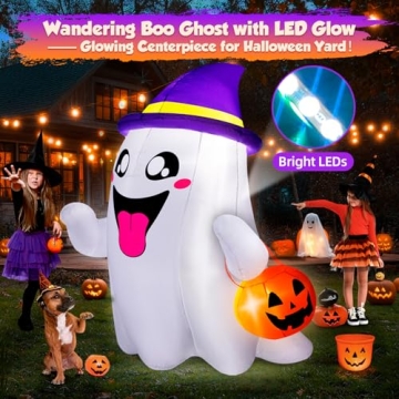 5FT Halloween Inflatables Ghost with Pumpkin Outdoor Decoration with LED Lights