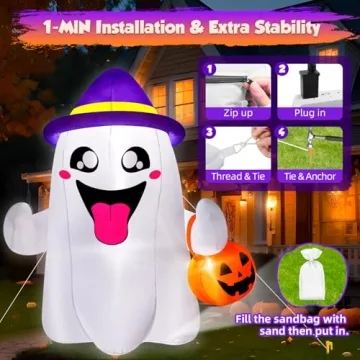 5FT Halloween Inflatables Ghost with LED Lights