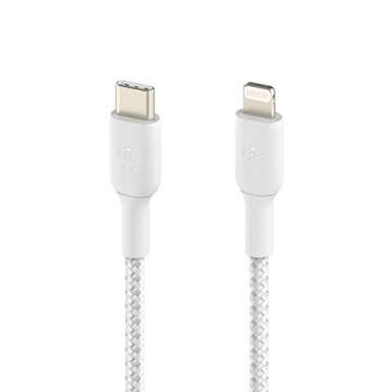 Belkin BoostCharge Nylon Braided USB C to Lightning Cable 6.6ft/2M - MFi Certified 18W Power Delivery iPhone Charger Cord - Apple Charger USB C Cable - Fast Charging for iPhone 14, iPhone 13 - White