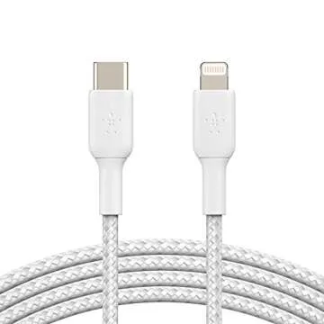 Belkin BoostCharge Nylon Braided USB C to Lightning Cable 6.6ft/2M - MFi Certified 18W Power Delivery iPhone Charger Cord - Apple Charger USB C Cable - Fast Charging for iPhone 14, iPhone 13 - White