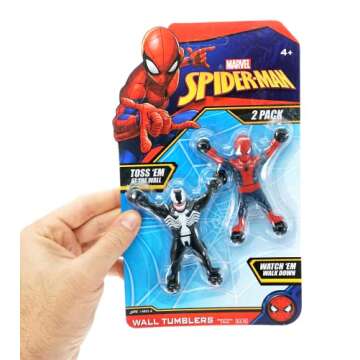 JA-RU Spiderman & Venom Window Crawler Wall Climbers Rolling Sticky Toys (1 Pack with 2 Figures) Mar...