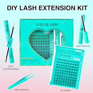 VAVALASH Lash Extension Kit Clear Band Natural Cluster Lashes with Bottom Lash Clusters 5-16MM Individual Lashes Wispy False Lashes with Lash Bond and Seal,Lash Tweezer DIY at Home(Ivy,Kit)