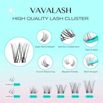 VAVALASH Lash Extension Kit Clear Band Natural Cluster Lashes with Bottom Lash Clusters 5-16MM Individual Lashes Wispy False Lashes with Lash Bond and Seal,Lash Tweezer DIY at Home(Ivy,Kit)