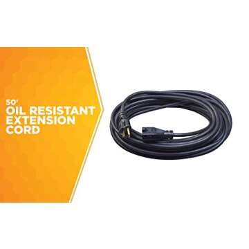 Woods 982452 50-Foot SJTOW Agricultural Outdoor Heavy Duty All- Weather Extension Cord, Oil Resistant Vinyl Jacket, Versatile Use, Powerful 15 Amps, 125 Volts, 1,875 Watt Extension Cord, Black