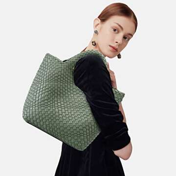 Woven Bag for Women, Vegan Leather Tote Bag Large Summer Beach Travel Handbag and Purse Retro Handma...