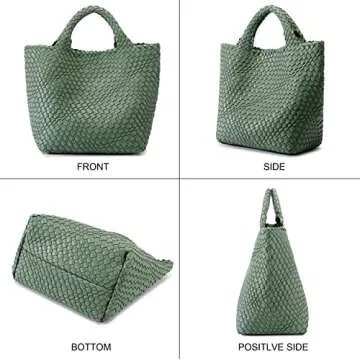 Woven Bag for Women, Vegan Leather Tote Bag Large Summer Beach Travel Handbag and Purse Retro Handmade Shoulder Bag (Bean Green)