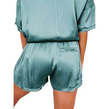LYANER Women's Satin Silky Pajama Set Short Sleeve T-shirt With Shorts Set PJ Loungewear Champagne G...