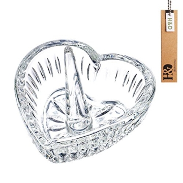 H&D Hyaline & Dora Elegant Heart Crystal Ring Holder Dish for Jewelry