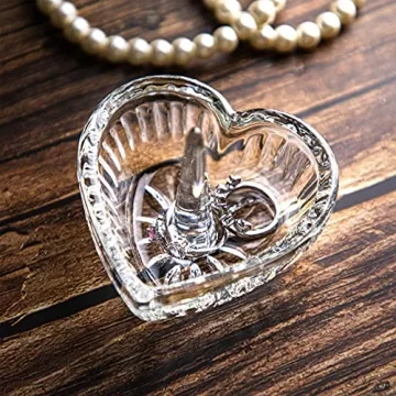 Elegant Heart Crystal Ring Holder Dish for Jewelry