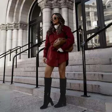 Eteridrey Knee High Boots Womens Chunky Heels Side Zipper Slouchy Boots Comfortable Faux Suede Riding Mid Calf Boots…