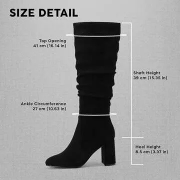 Eteridrey Knee High Boots Womens Chunky Heels Side Zipper Slouchy Boots Comfortable Faux Suede Riding Mid Calf Boots…
