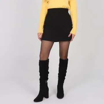 Eteridrey Knee High Boots Womens Chunky Heels Side Zipper Slouchy Boots Comfortable Faux Suede Riding Mid Calf Boots…