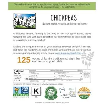 Certified Glyphosate Residue Free Chickpeas | Garbanzo Beans | 4 LBS | Family Farmed in Washington State | 100% Desiccant Free | Non-GMO Project Verified | Kosher Parve | Field Traced | Kraft Bag