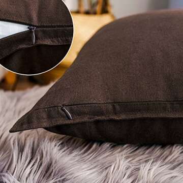 Jeanerlor Set of 2 SureGuard Pillowcase Cousion Cover Decor Natural Cotton Linen with Unique Design to Embellish Study Room/House/Office, 20"x20"(50 x 50cm), Brown