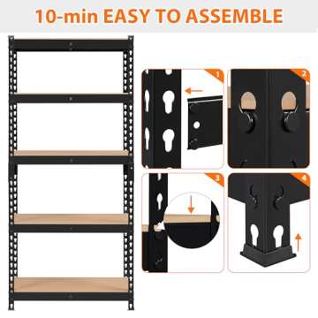 Topeakmart 5-Tier Utility Shelves, Metal Storage Shelves, Adjustable Shelving Units, Boltless Assembly, Garage Shelves Shed Shelving for Warehouse Garage Shed Basement- Black, 27.5 x 12x 60 Inch
