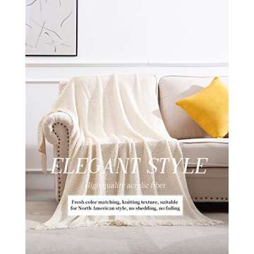 SPAOMY Knitted Throw Blanket with Tassels 3D Bubble Textured Lightweight Decorative Throws Blanket for Couch Cover Home Decor (Beige, 50x60)