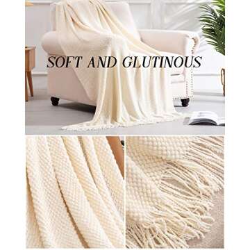 SPAOMY Knitted Throw Blanket with Tassels 3D Bubble Textured Lightweight Decorative Throws Blanket for Couch Cover Home Decor (Beige, 50x60)