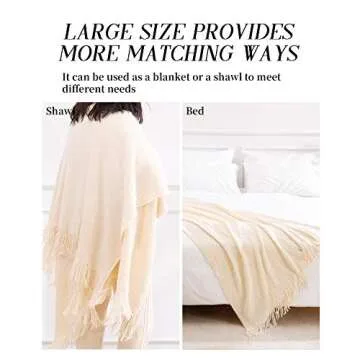 SPAOMY Knitted Throw Blanket with Tassels 3D Bubble Textured Lightweight Decorative Throws Blanket for Couch Cover Home Decor (Beige, 50x60)