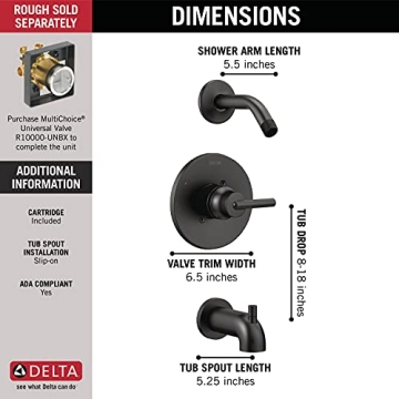 Delta Trinsic Shower Trim Kit Matte Black Stylish Fixture