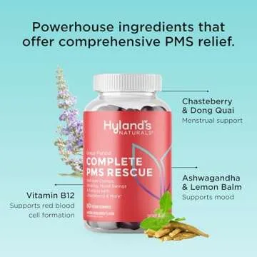 Hyland's Grace Period Complete PMS Rescue, 60 Vegan Gummies with Chasteberry and Dong Quai for Menstrual Support and B6 and B12 for Red Blood Cell Formation