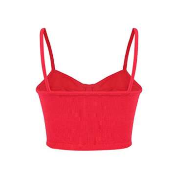 YanLee Women's Casual Spaghetti Strap Sleeveless Cami Crop Top Small Red2