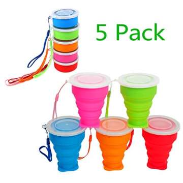 Stouge 5 Pack Silicone Collapsible Cups for Traveling Foldable Camping Cups Collapsible Water Cup Po...
