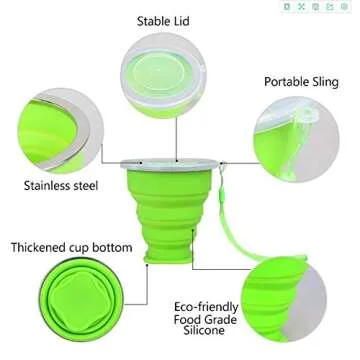 Stouge 5 Pack Silicone Collapsible Cups for Traveling Foldable Camping Cups Collapsible Water Cup Portable Drinking Cups with Lids Collapsible Mug for Outdoor Hiking