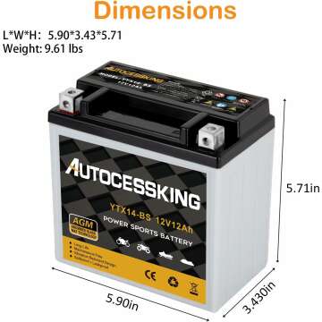 YTX14-BS 12V 12Ah Motorcycle Battery