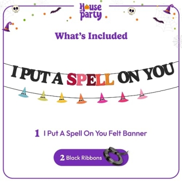 HOUSE OF PARTY I Put A Spell On You Felt Banner, 10ft Pre-Strung Hocus Pocus Banner Witch Hat Banner, Hocus Pocus Halloween Decorations, Witch Party Decorations, Halloween Witch Banner for Mantle