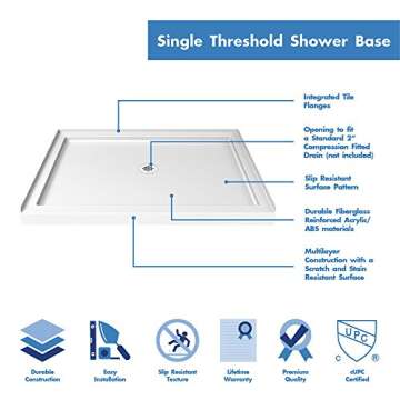 DreamLine SlimLine Single Threshold Shower Base in White | DLT-1136480