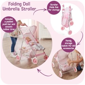 Badger Basket Doll Stroller for 18 Inch Dolls - Pink and White
