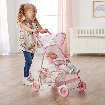 Badger Basket Doll Stroller for 18 Inch Dolls - Pink and White