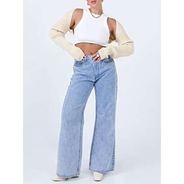 Women Y2K Crochet Shrug Sweater Knit Long Sleeve Crop Tops Bolero Cardigan Cover Ups Solid Color Rib Knitted Streetwear Beige