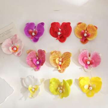 10PCS Flower Hair Clips for Women, Colorful Orchid Hair Clip Summer Artificial Flowers Hair Clips Hair Accessories for Women Gifts(Mixed)