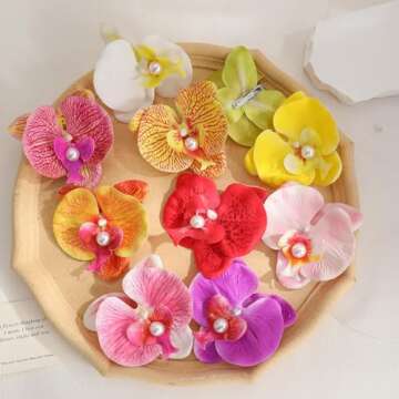 10PCS Flower Hair Clips for Women, Colorful Orchid Hair Clip Summer Artificial Flowers Hair Clips Hair Accessories for Women Gifts(Mixed)
